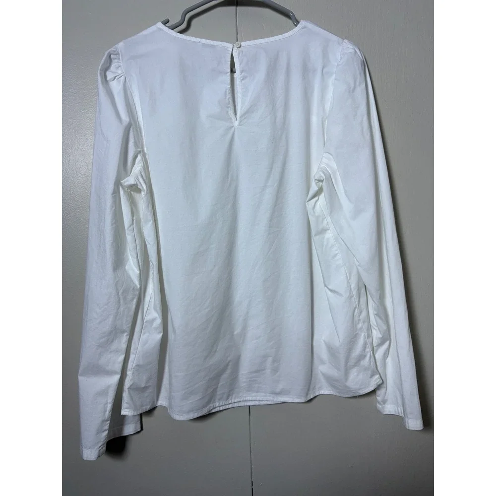 J. Crew White Organic Cotton Poplin Puff Sleeve Blouse M Clean Girl Cottagecore